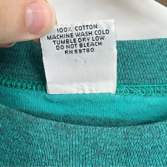 VTG Guess Knitwear USA Green Striped Embroidered Boxy Cotton T-Shirt One Size - Picture 5 of 5